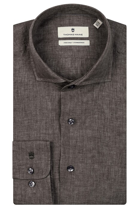 Thomas Maine Roma Modern Kent Linnen Délavé by Albini Overhemd Dark Olive