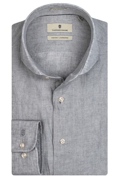 Thomas Maine Roma Modern Kent Linnen Délavé by Albini Overhemd Soft Grey