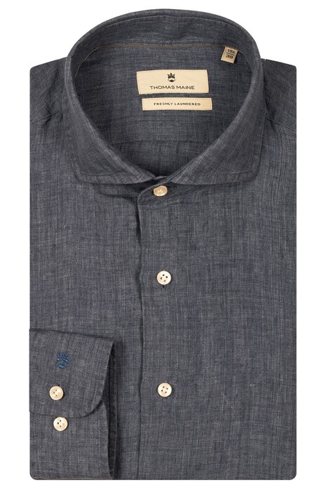 Thomas Maine Roma Modern Kent Linnen Délavé Overhemd Jeans Blauw