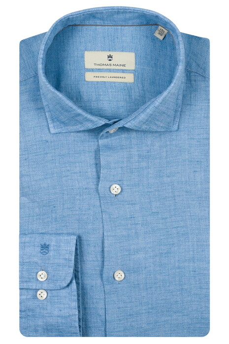 Thomas Maine Roma Modern Kent Linnen Délavé Overhemd Jeans Blauw