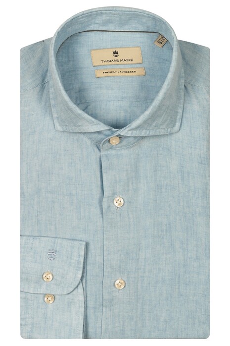 Thomas Maine Roma Modern Kent Linnen Délavé Overhemd Licht Blauw