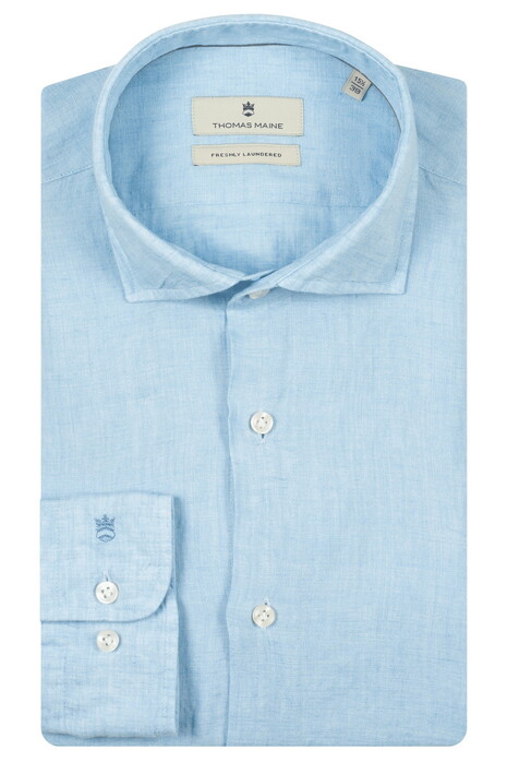 Thomas Maine Roma Modern Kent Linnen Délavé Overhemd Licht Blauw