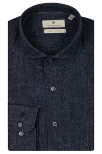 Thomas Maine Roma Modern Kent Linnen Délavé Overhemd Navy