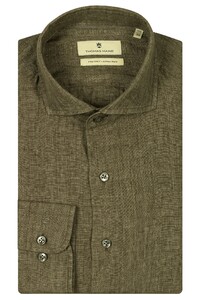 Thomas Maine Roma Modern Kent Linnen Délavé Overhemd Olive