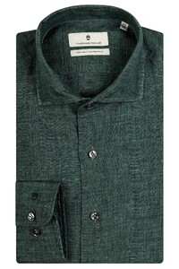Thomas Maine Roma Modern Kent Linnen Faux-Uni Overhemd Dark Olive