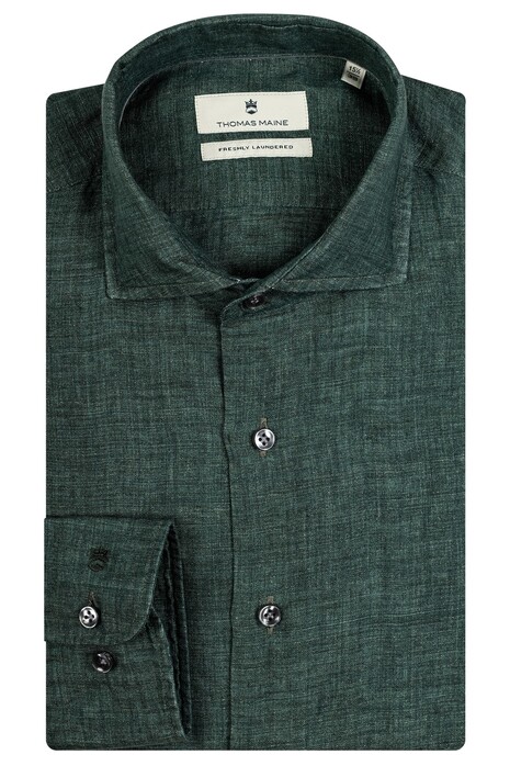 Thomas Maine Roma Modern Kent Linnen Faux-Uni Overhemd Dark Olive