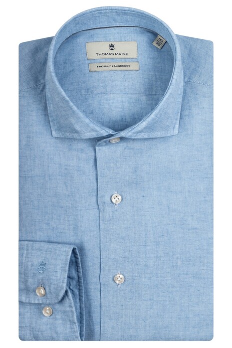 Thomas Maine Roma Modern Kent Linnen Faux-Uni Overhemd Licht Blauw