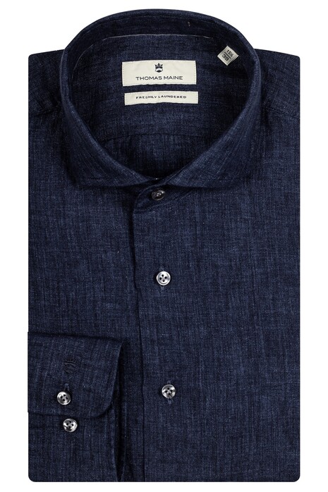 Thomas Maine Roma Modern Kent Linnen Faux-Uni Overhemd Navy
