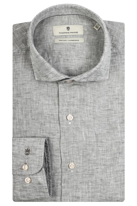 Thomas Maine Roma Modern Kent Linnen Faux-Uni Overhemd Olive