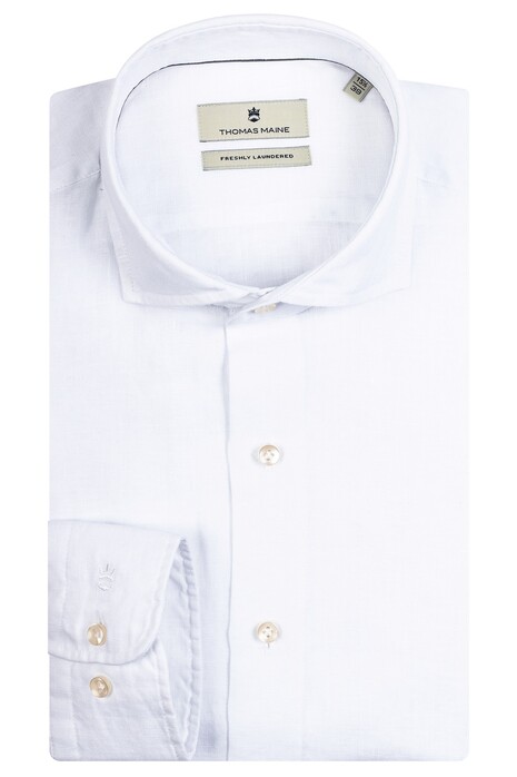 Thomas Maine Roma Modern Kent Linnen Faux-Uni Overhemd Wit