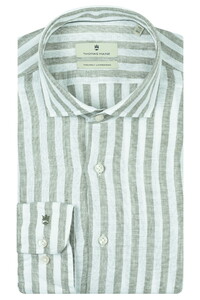 Thomas Maine Roma Modern Kent Linnen Stripe Overhemd Groen
