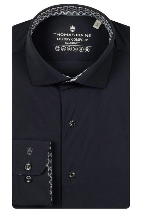 Thomas Maine Roma Modern Kent Luxury Comfort Hyperstretch Contrast Overhemd Navy