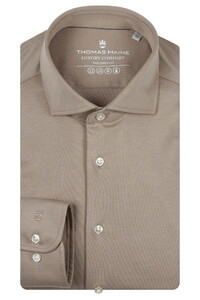 Thomas Maine Roma Modern Kent Luxury Comfort Liquid Cotton Shirt Light Beige