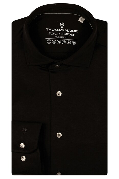 Thomas Maine Roma Modern Kent Luxury Comfort Soft Liquid Cotton Overhemd Zwart