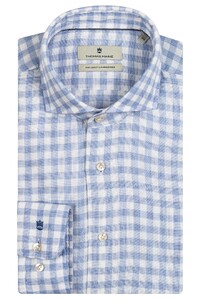 Thomas Maine Roma Modern Kent Modal Wool Blend Check Overhemd Licht Blauw