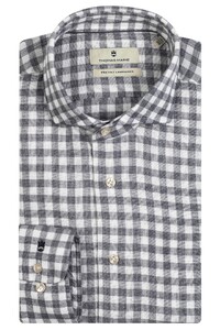 Thomas Maine Roma Modern Kent Modal Wool Blend Check Overhemd Midden Grijs