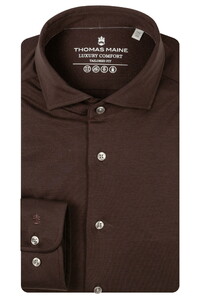 Thomas Maine Roma Modern Kent Soft Liquid Cotton Overhemd Bruin