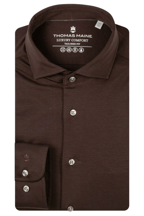 Thomas Maine Roma Modern Kent Soft Liquid Cotton Overhemd Bruin
