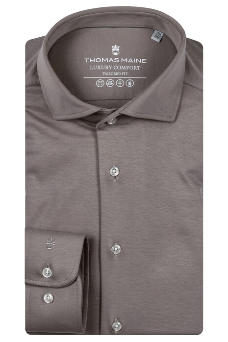 Thomas Maine Roma Modern Kent Soft Liquid Cotton Overhemd Licht Beige