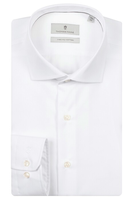 Thomas Maine Roma Modern Kent Two-Ply Cotton Non-Iron Pinpoint Overhemd Wit