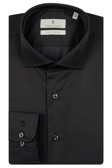 Thomas Maine Roma Modern Kent Two-Ply Cotton Non-Iron Pinpoint Overhemd Zwart