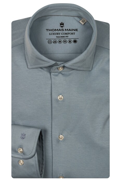 Thomas Maine Roma Modern Kent Uni Color Luxury Comfort Overhemd Midden Blauw