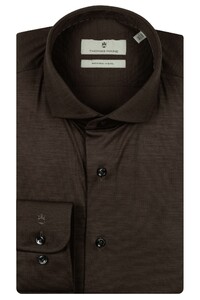 Thomas Maine Roma Modern Kent Uni Color Merino Jersey Overhemd Taupe