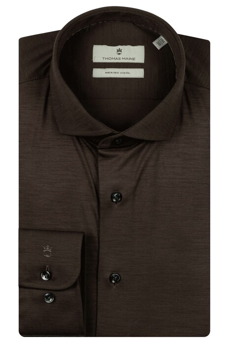 Thomas Maine Roma Modern Kent Uni Color Merino Jersey Overhemd Taupe
