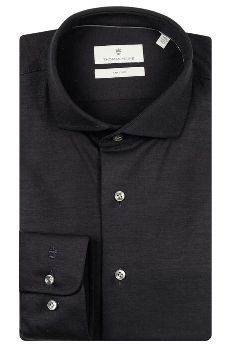 Thomas Maine Roma Modern Kent Uni Color Merino Jersey Shirt Navy