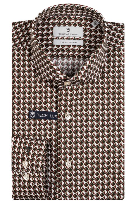 Thomas Maine Roma Modern Kent Vintage 3D Pattern Overhemd Dark Olive