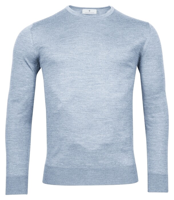 Thomas Maine Ronde Hals Single Knit Merino Wool Trui Licht Blauw