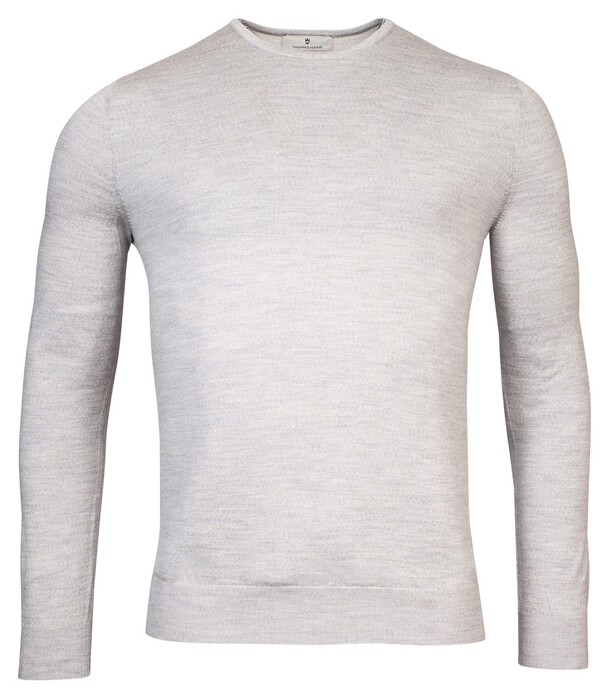 Thomas Maine Ronde Hals Single Knit Merino Wool Trui Licht Grijs