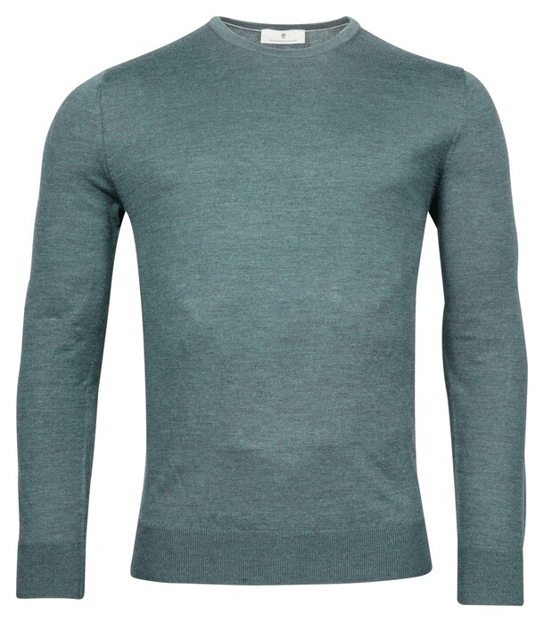 Thomas Maine Ronde Hals Single Knit Merino Wool Trui Petrol Green