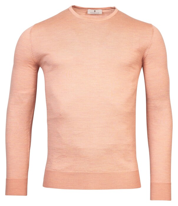 Thomas Maine Ronde Hals Single Knit Merino Wool Trui Soft Coral Melange