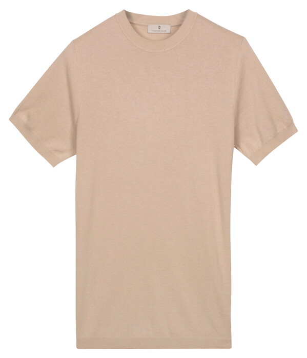 Thomas Maine Short Sleeve Crew Neck Half Milano Knit Trui Kitt