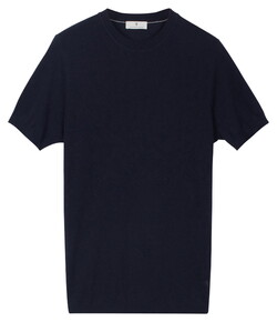 Thomas Maine Short Sleeve Crew Neck Half Milano Knit Trui Navy
