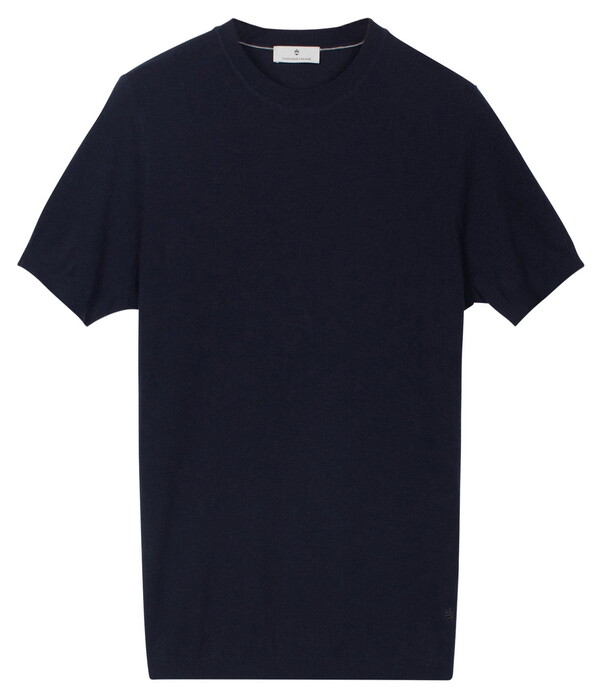 Thomas Maine Short Sleeve Crew Neck Half Milano Knit Trui Navy