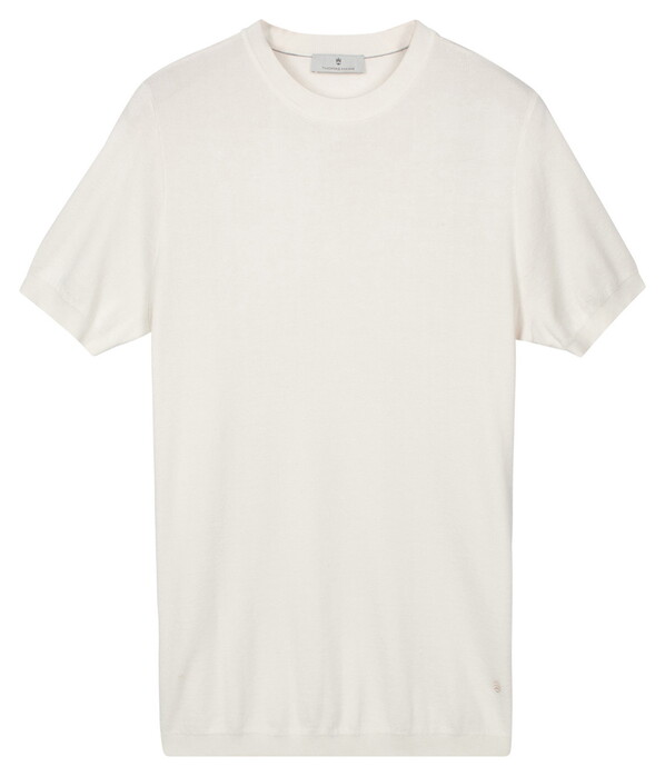 Thomas Maine Short Sleeve Crew Neck Half Milano Knit Trui Off White