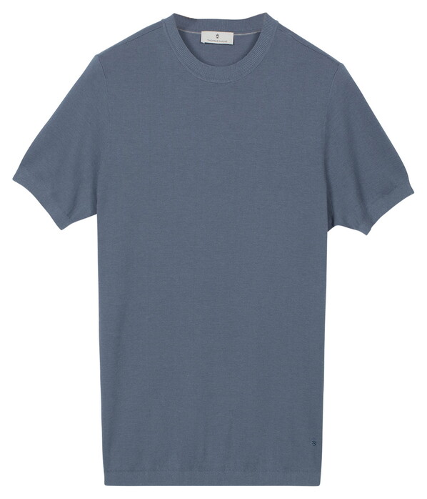 Thomas Maine Short Sleeve Crew Neck Half Milano Knit Trui Storm Blue