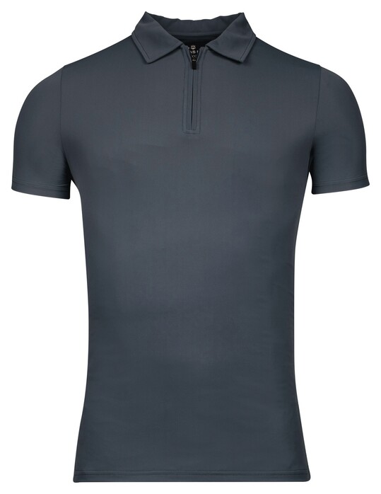Thomas Maine Short Sleeve Zip Collar Hyperflex Piqué Polo Jeans Blauw