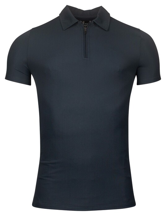 Thomas Maine Short Sleeve Zip Collar Hyperflex Piqué Polo Navy