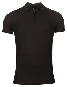 Thomas Maine Short Sleeve Zip Collar Hyperflex Piqué Polo Zwart