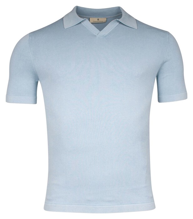 Thomas Maine Single Knit Garment Dye Light Stone Wash No Buttons Collar Polo Licht Blauw