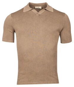 Thomas Maine Single Knit Garment Dye Light Stone Wash No Buttons Collar Polo Taupe