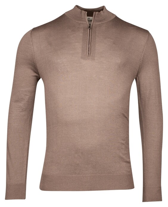 Thomas Maine Skipper Half Zip Single Knit Fine Merino Trui Greige