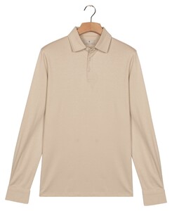 Thomas Maine Soft Solid Color Liquid Cotton Long Sleeve Polo Zand