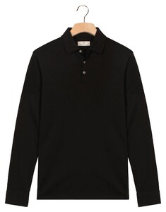 Thomas Maine Soft Solid Color Liquid Cotton Long Sleeve Polo Zwart