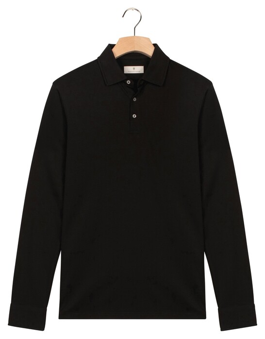 Thomas Maine Soft Solid Color Liquid Cotton Long Sleeve Polo Zwart