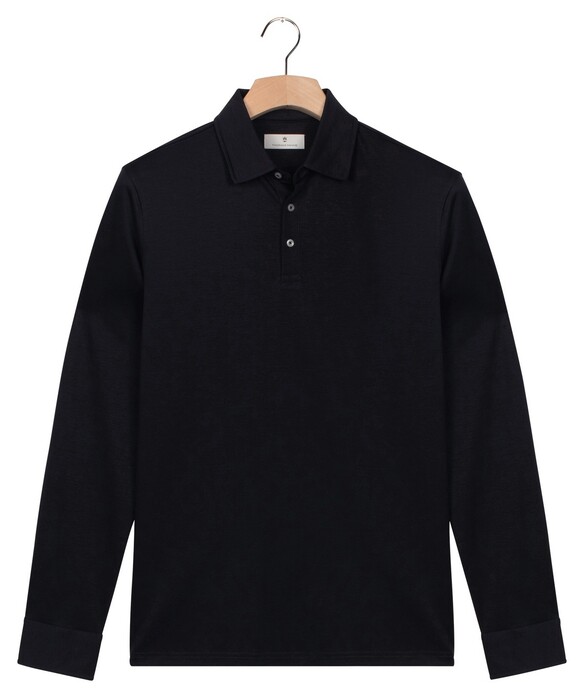 Thomas Maine Soft Solid Color Liquid Cotton Long Sleeve Poloshirt Navy