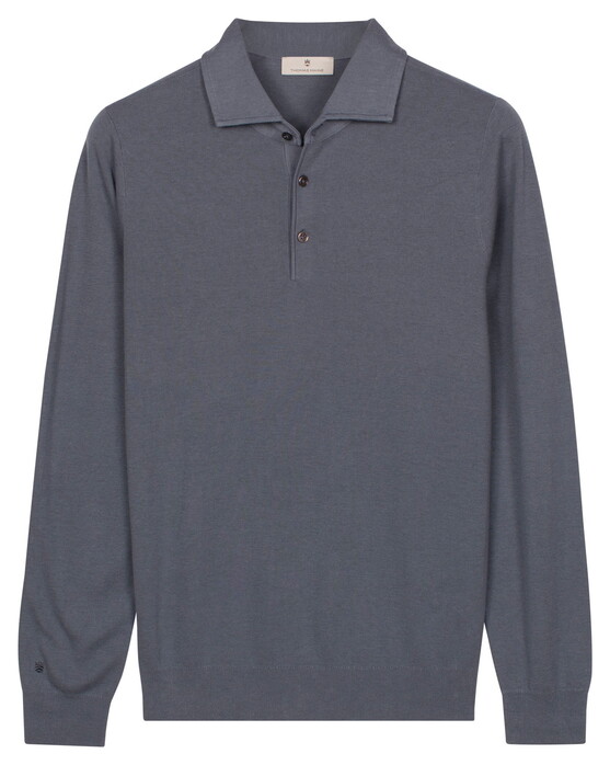 Thomas Maine Solid Color Half Milano Knit Trui Storm Blue